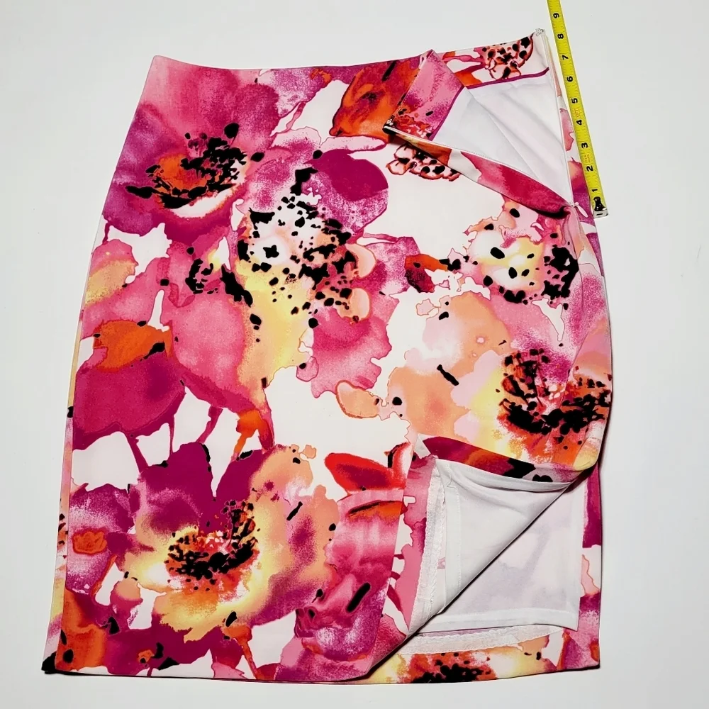 Y2K Worthington Floral Splash of Pink Stretch Pencil Skirt Women's (8P) - Picture 9 of 9